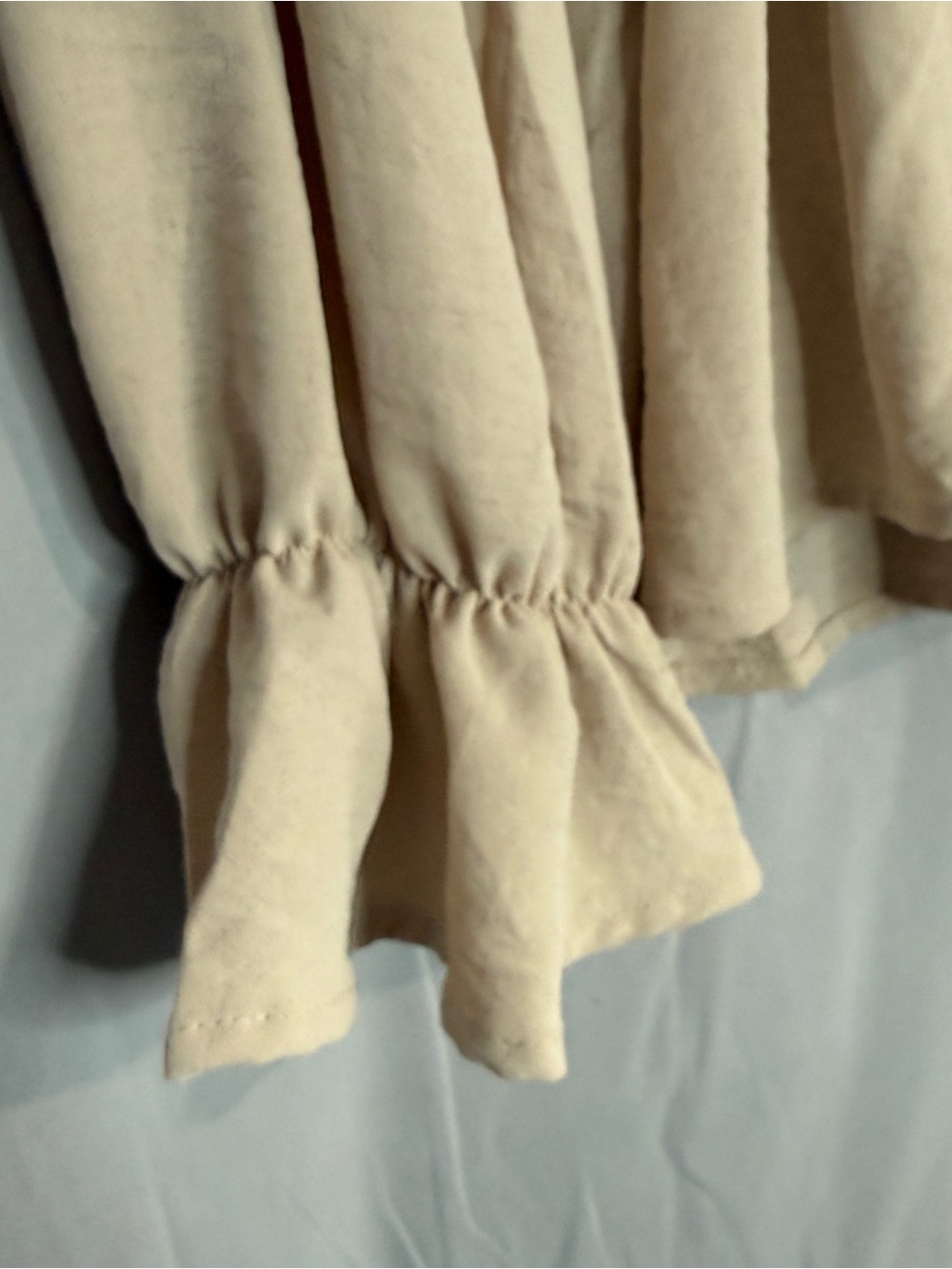 Cream V-Neck Drawstring Waist Blouse with Ruffle Cuffs - Picture 2 of 6